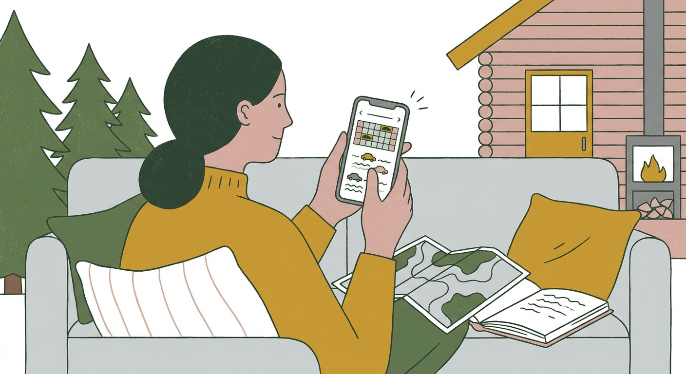スマホで渋滞予測カレンダーを確認しながら旅行計画を立てるイメージ