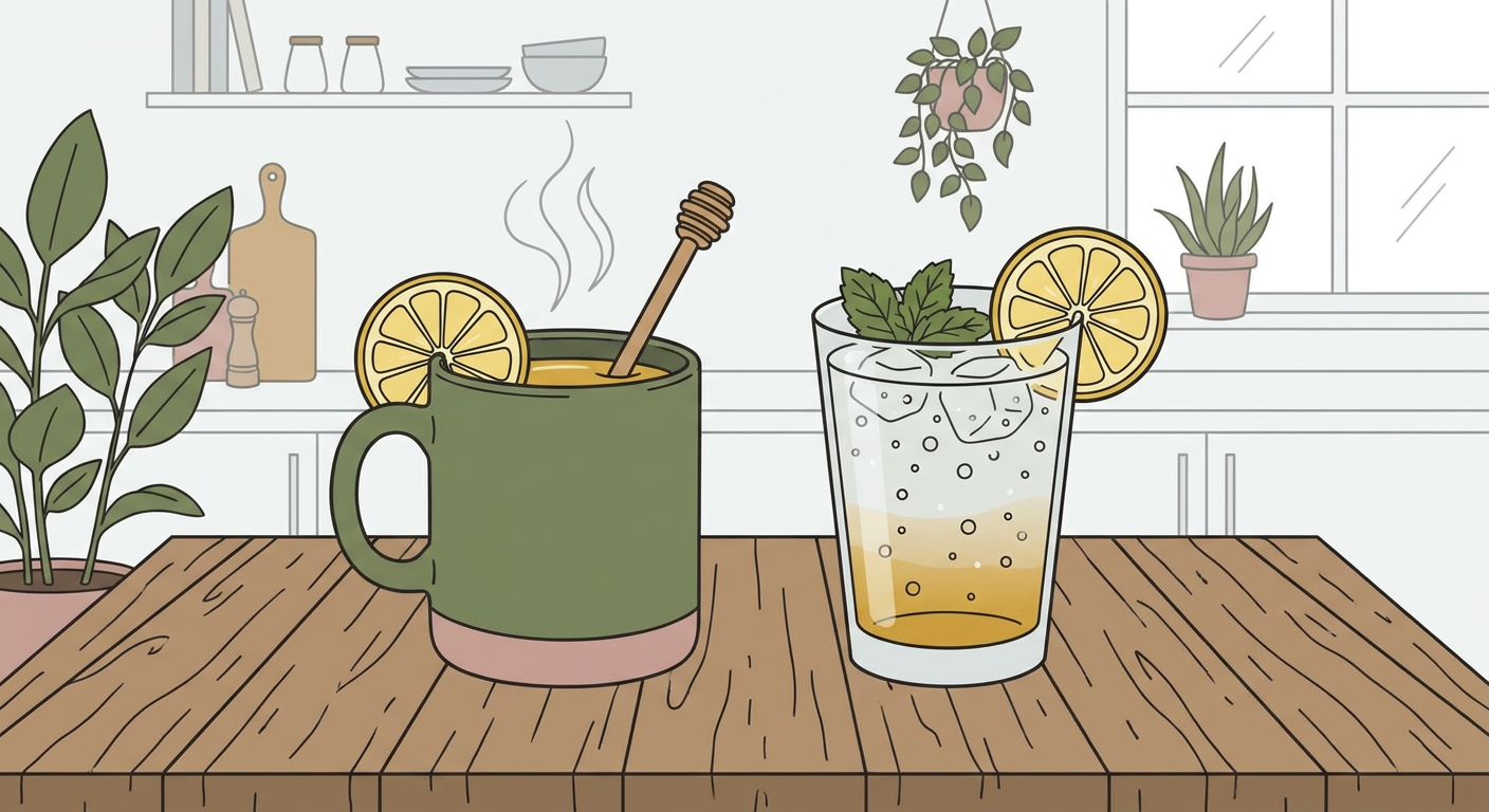 ホットはちみつレモンと炭酸はちみつレモンを並べたバリエーションのイメージ
