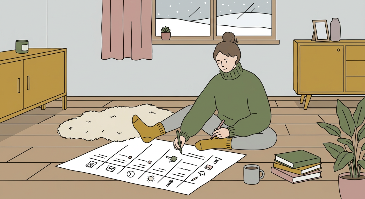 冬休みの宿題スケジュール表を作成している学生のイメージ