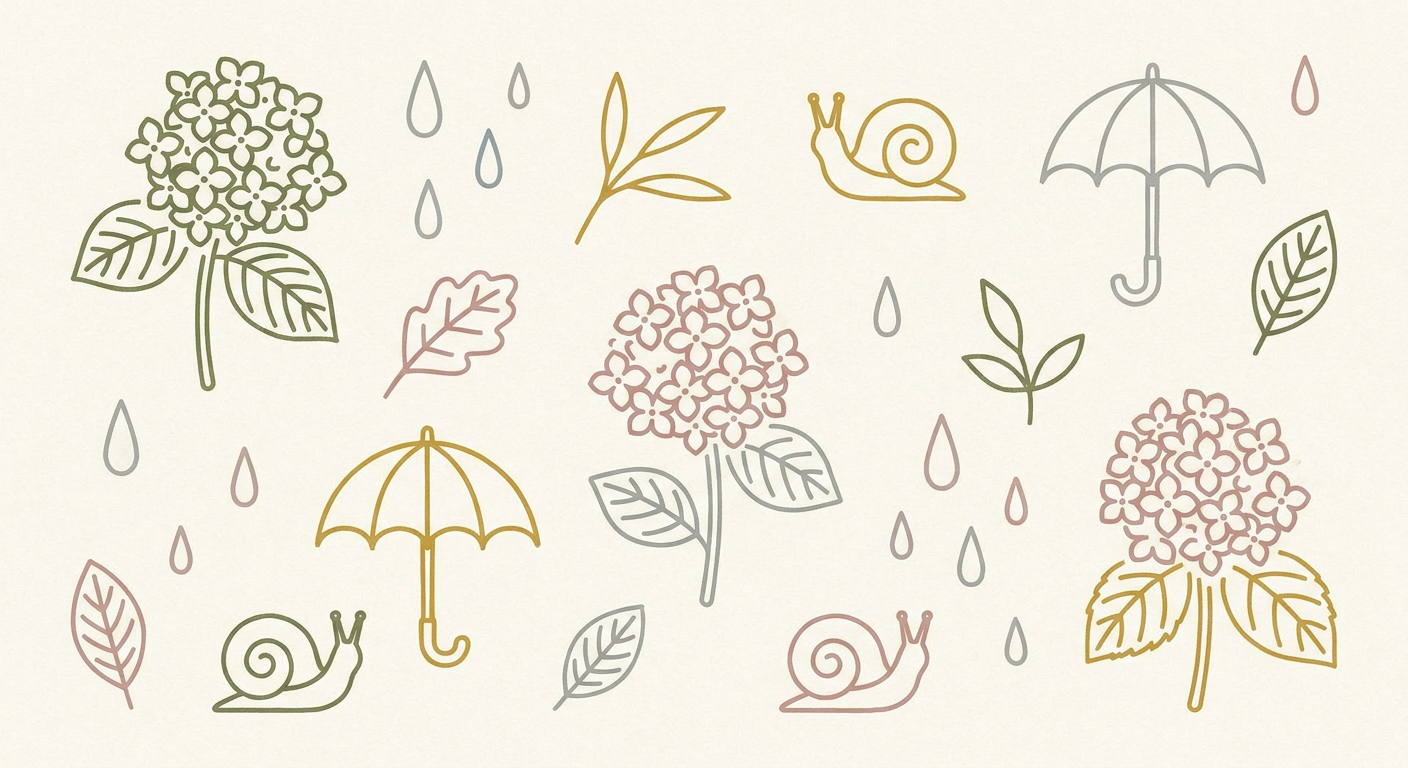 紫陽花や雨など6月の季節感が伝わるイメージ