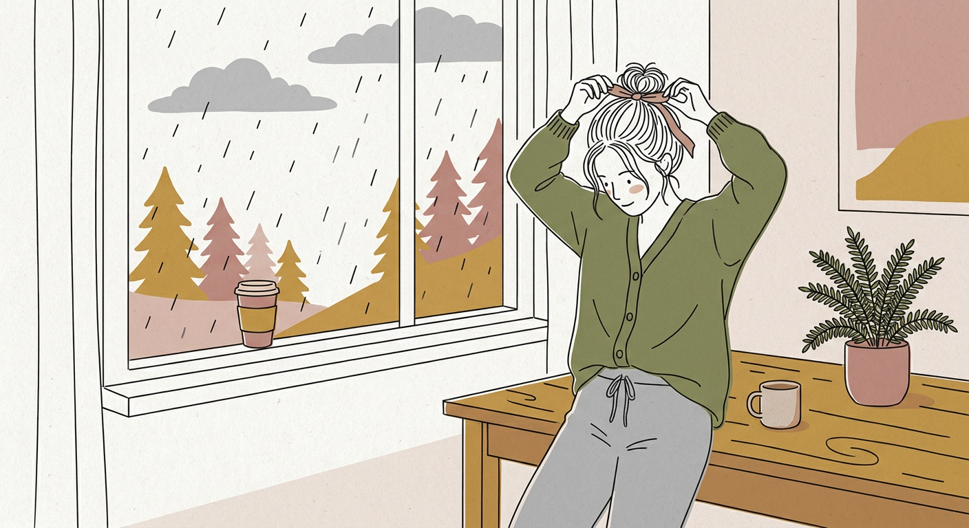 梅雨の朝に髪を整える女性のイメージ