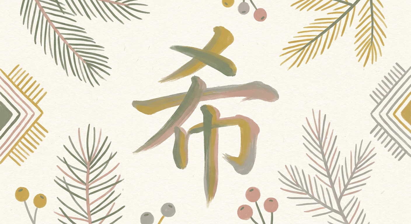 「希」の漢字をやわらかい筆致で描いた北欧イラスト風のイメージ