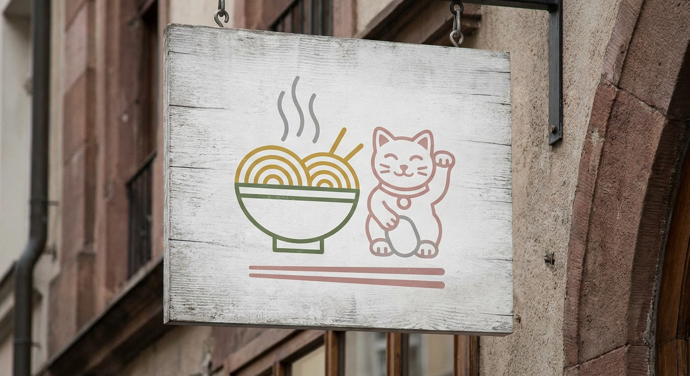 ラーメン店の看板やロゴをイメージした写真