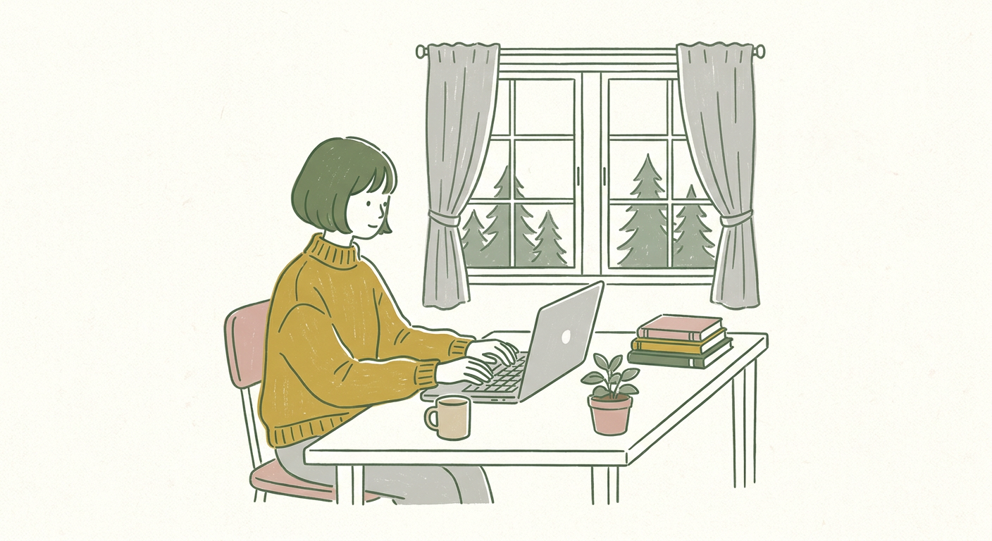 オフィスでメールを書く社会人のイメージイラスト