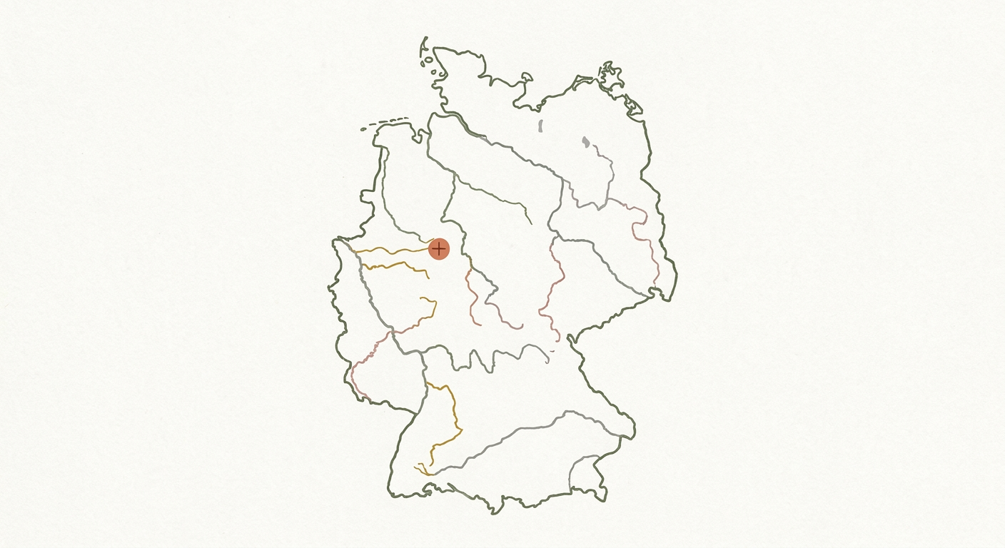 ドイツの地図でパーダーボルンの位置を示すイメージ