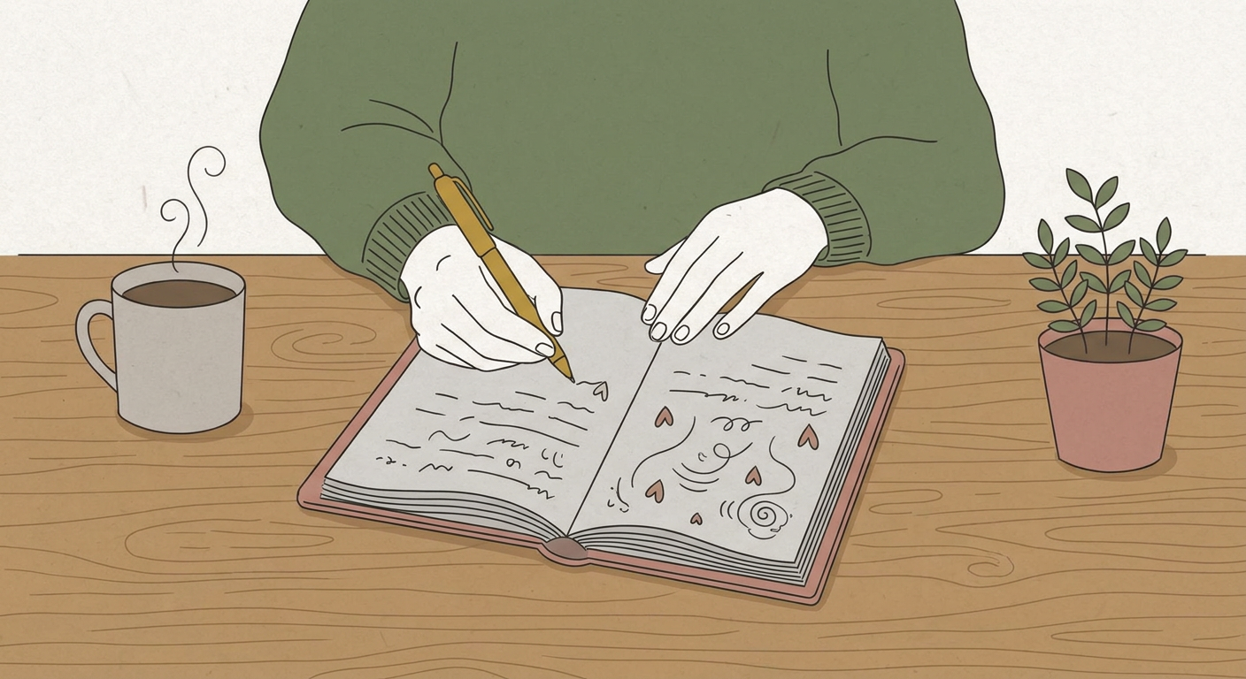 ノートに気持ちを書き出す手元のイメージ