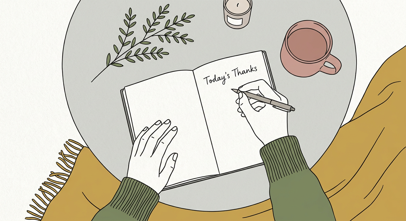 ノートに今日の感謝を書き留める手元のイメージ