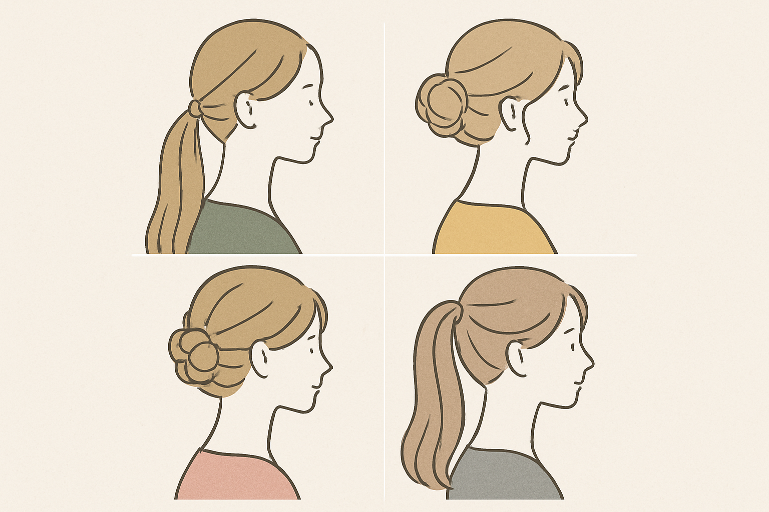 ロングヘアの低めポニーテールやお団子アレンジのイメージ