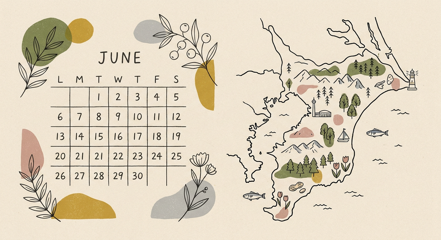 6月のカレンダーと千葉県の地図のイメージ
