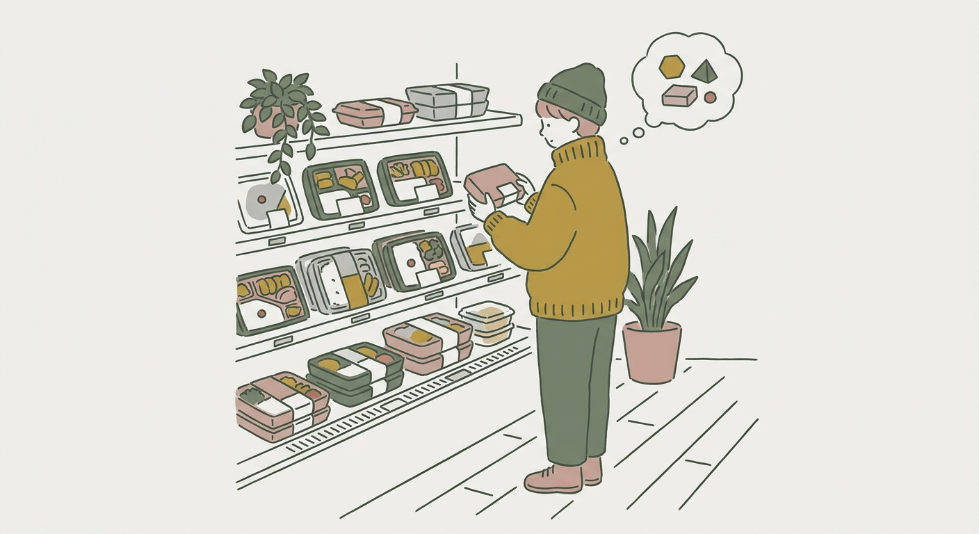 コンビニ弁当を選んでいる人のイメージ写真