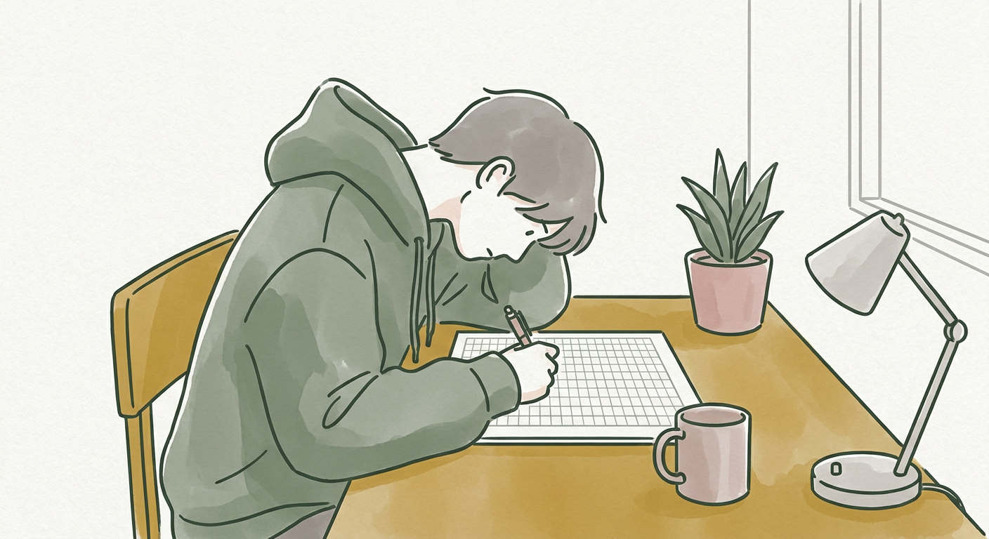 作文用紙に向かう高校生のイメージ
