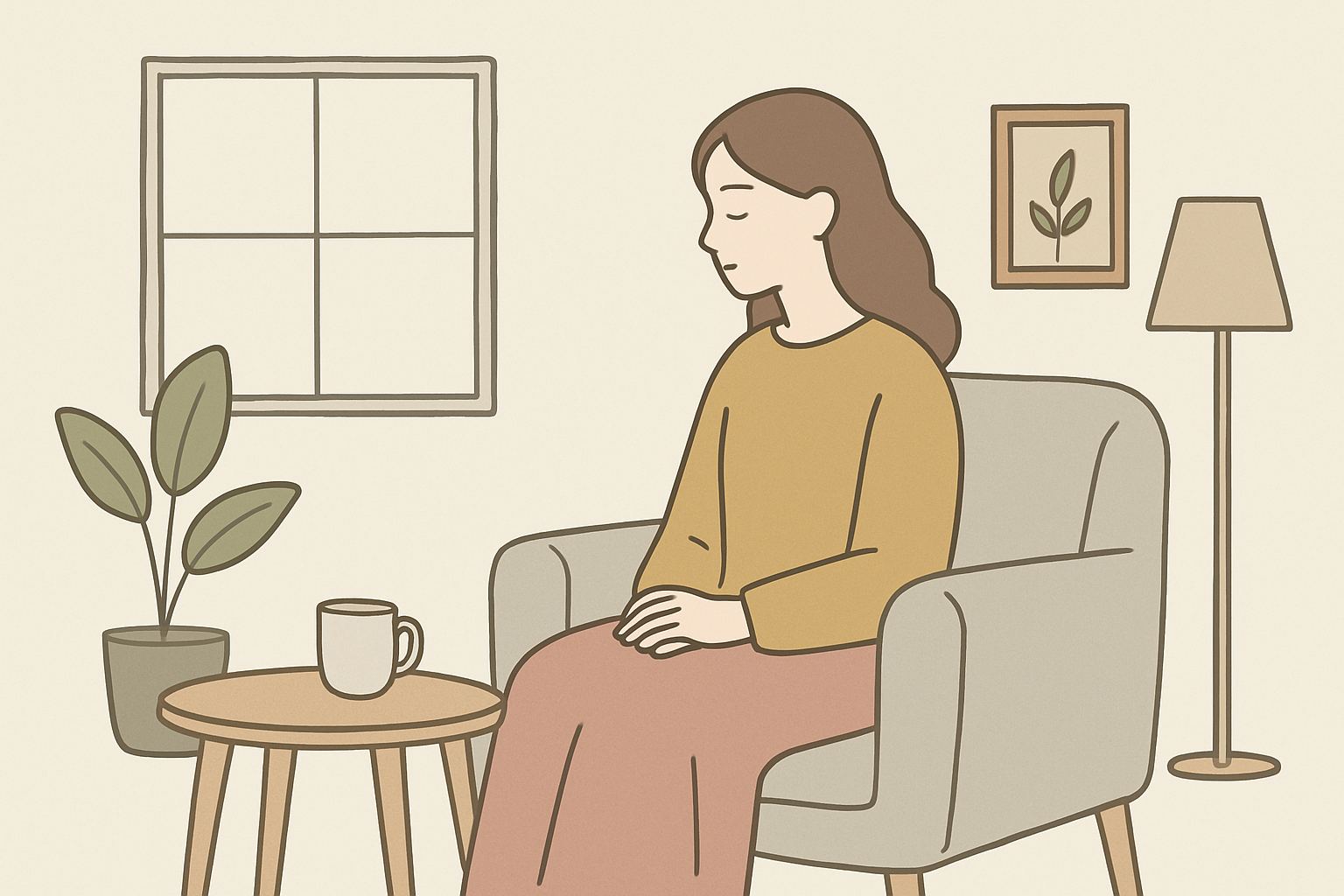 一人で静かに過ごす女性のイメージ
