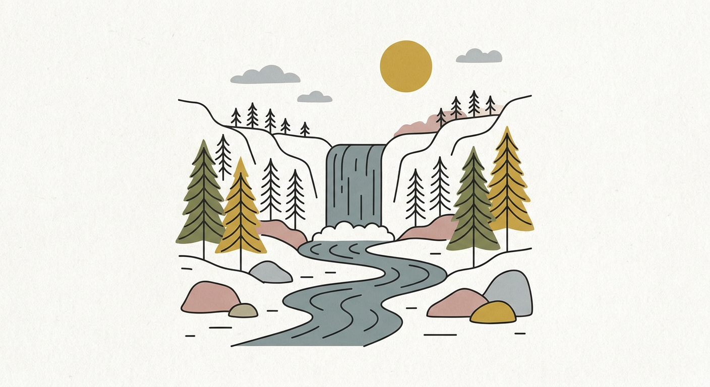 渓谷の滝や川のせせらぎなど、涼しさを感じる水辺の風景