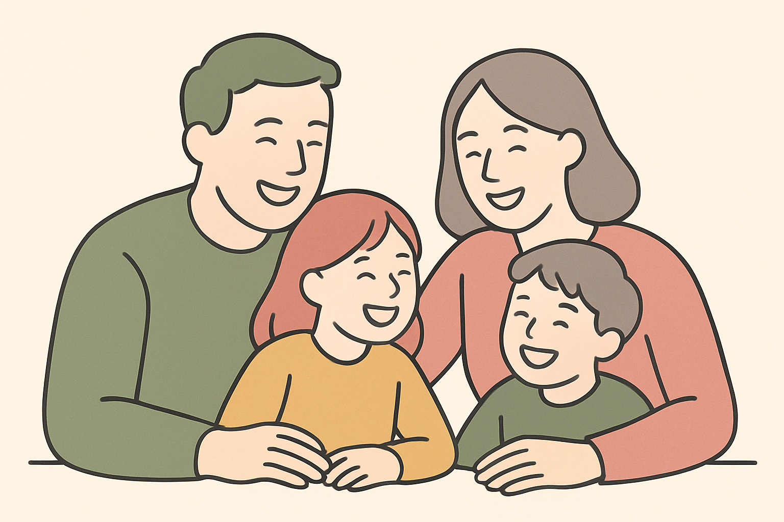 家族みんなで穏やかに笑い合う温かい家庭のイメージ