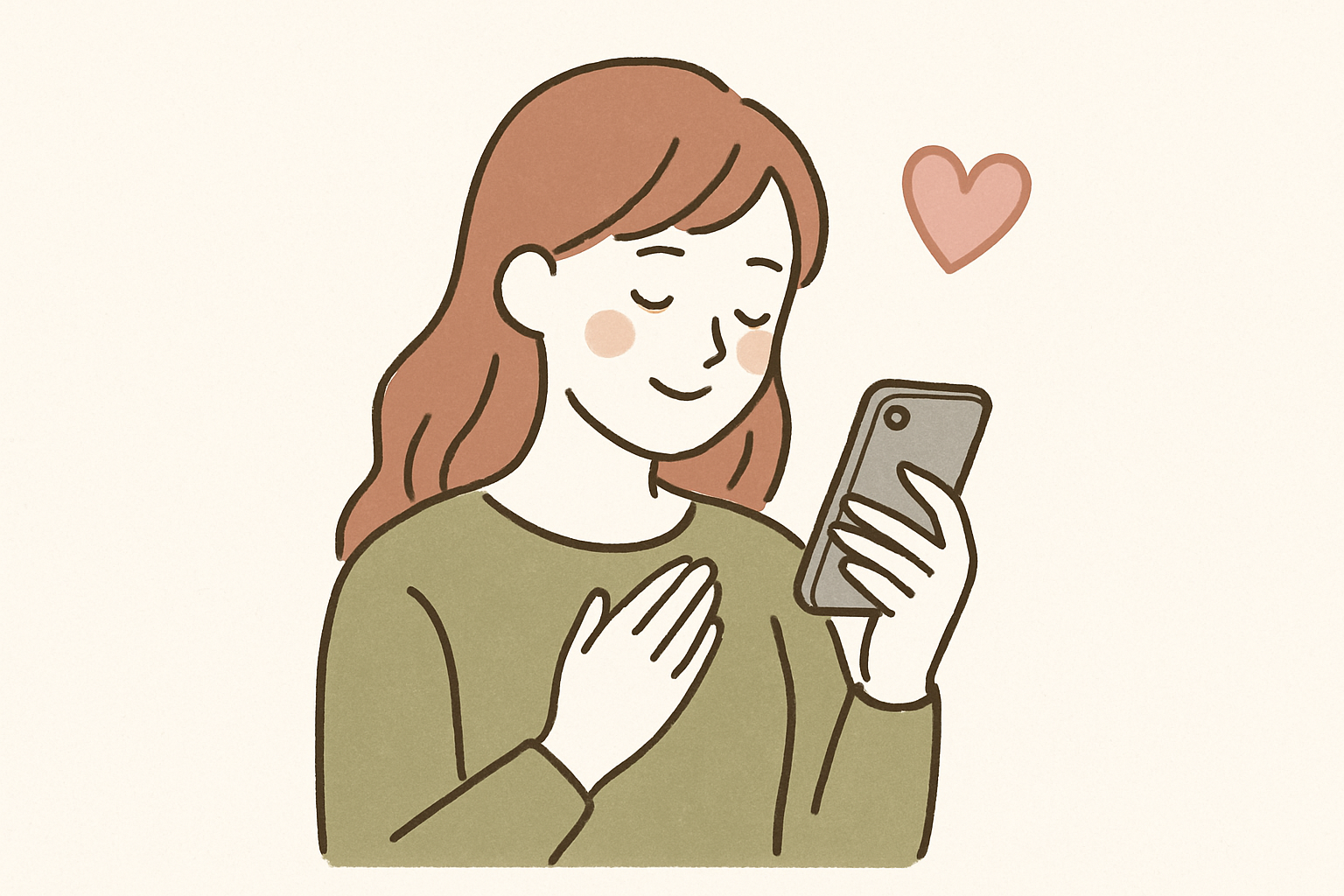 スマホでSNSを見ながら胸きゅんしている様子のイメージ