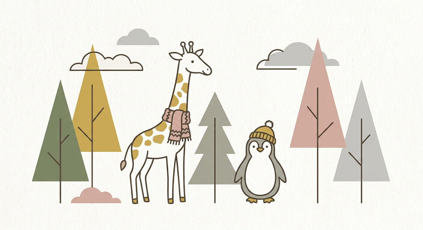 動物の雑学を象徴するキリンやペンギンなどのやさしいイラストイメージ
