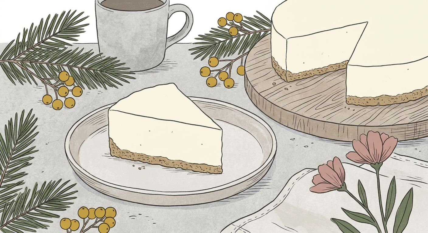 チーズケーキを切り分けて皿にのせたイメージ