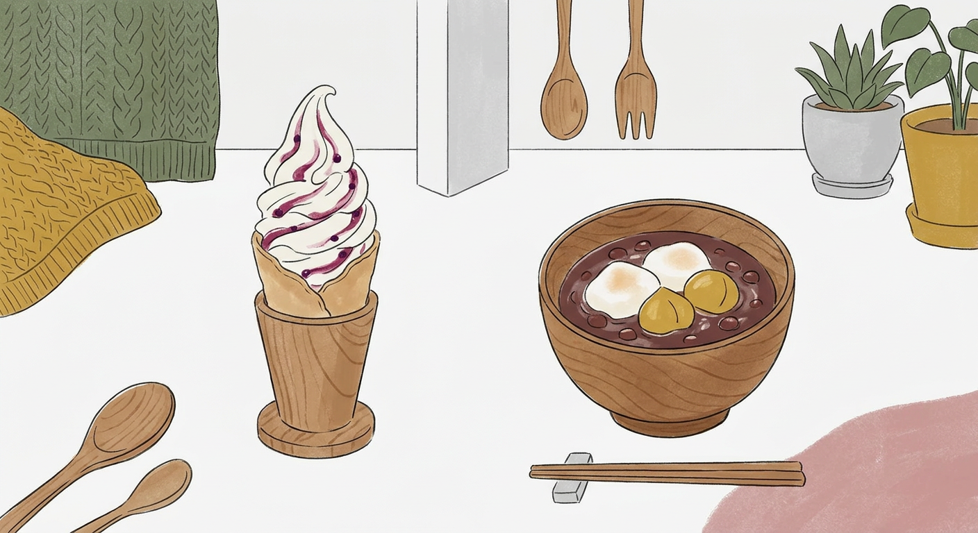 ソフトクリームやぜんざいなどのデザートのイメージ