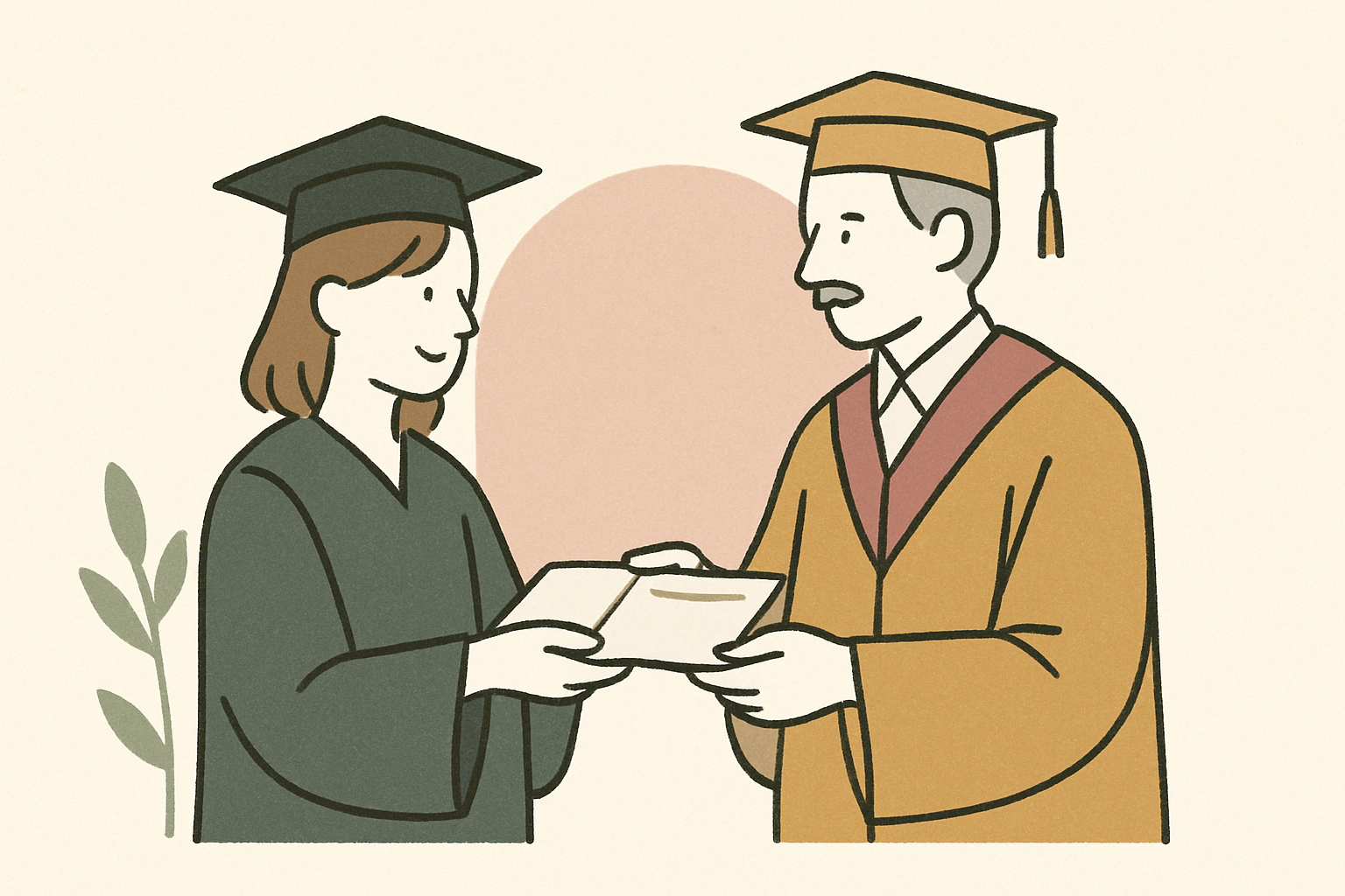 大学卒業式で学位記を受け取る学生のイラスト（北欧イラスト風）