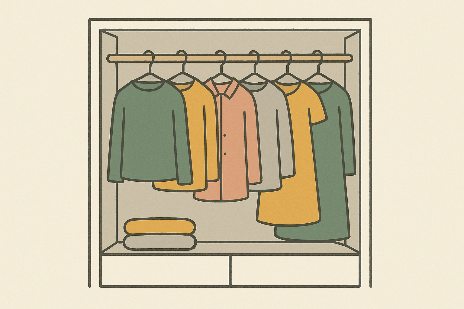 カラフルな洋服が並んだクローゼットのイメージ