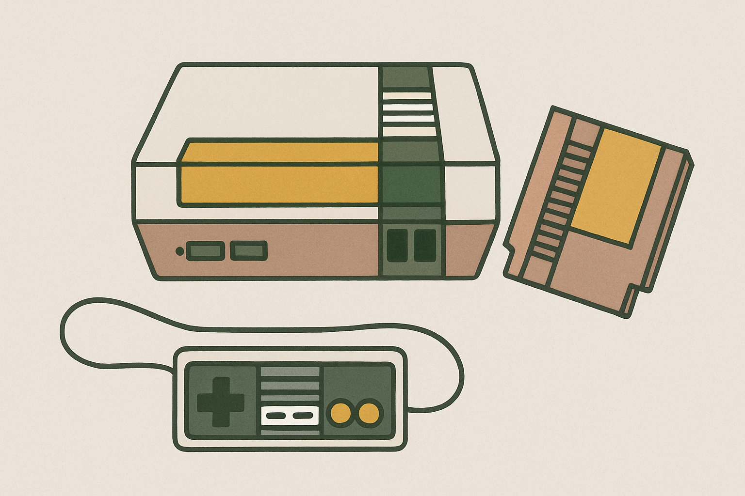 懐かしいファミコン本体をイメージした北欧イラスト風のカット