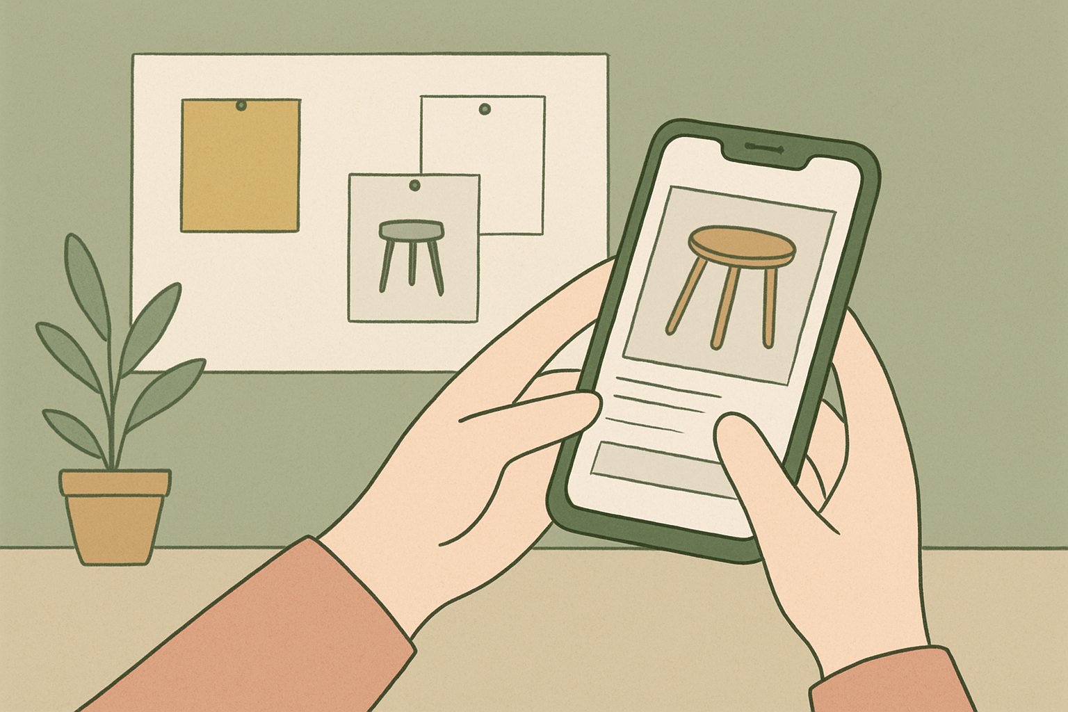 スマートフォンで不用品を撮影して地元の掲示板アプリに出品するイメージ