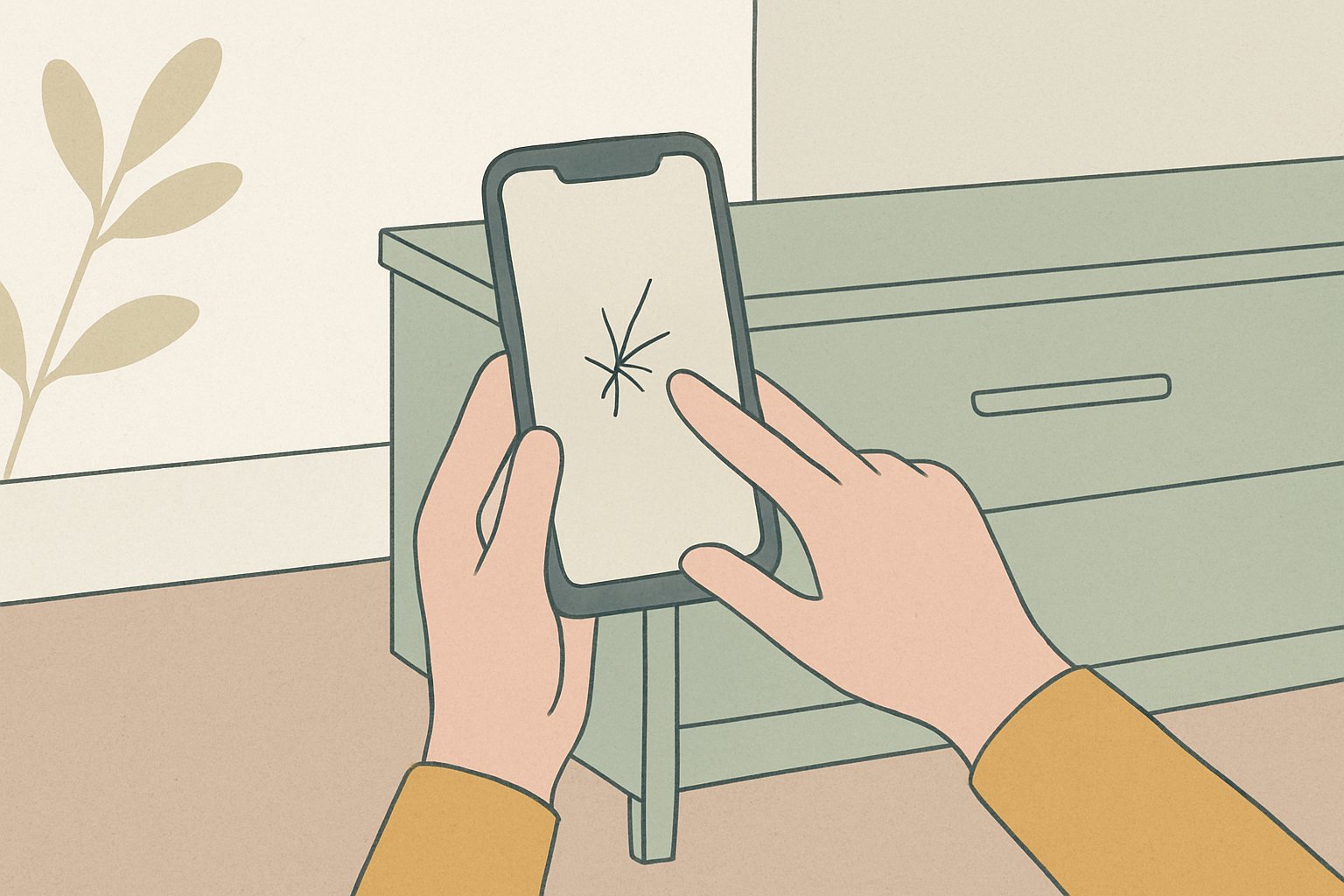 商品の傷の箇所をスマホで撮影しているイメージ