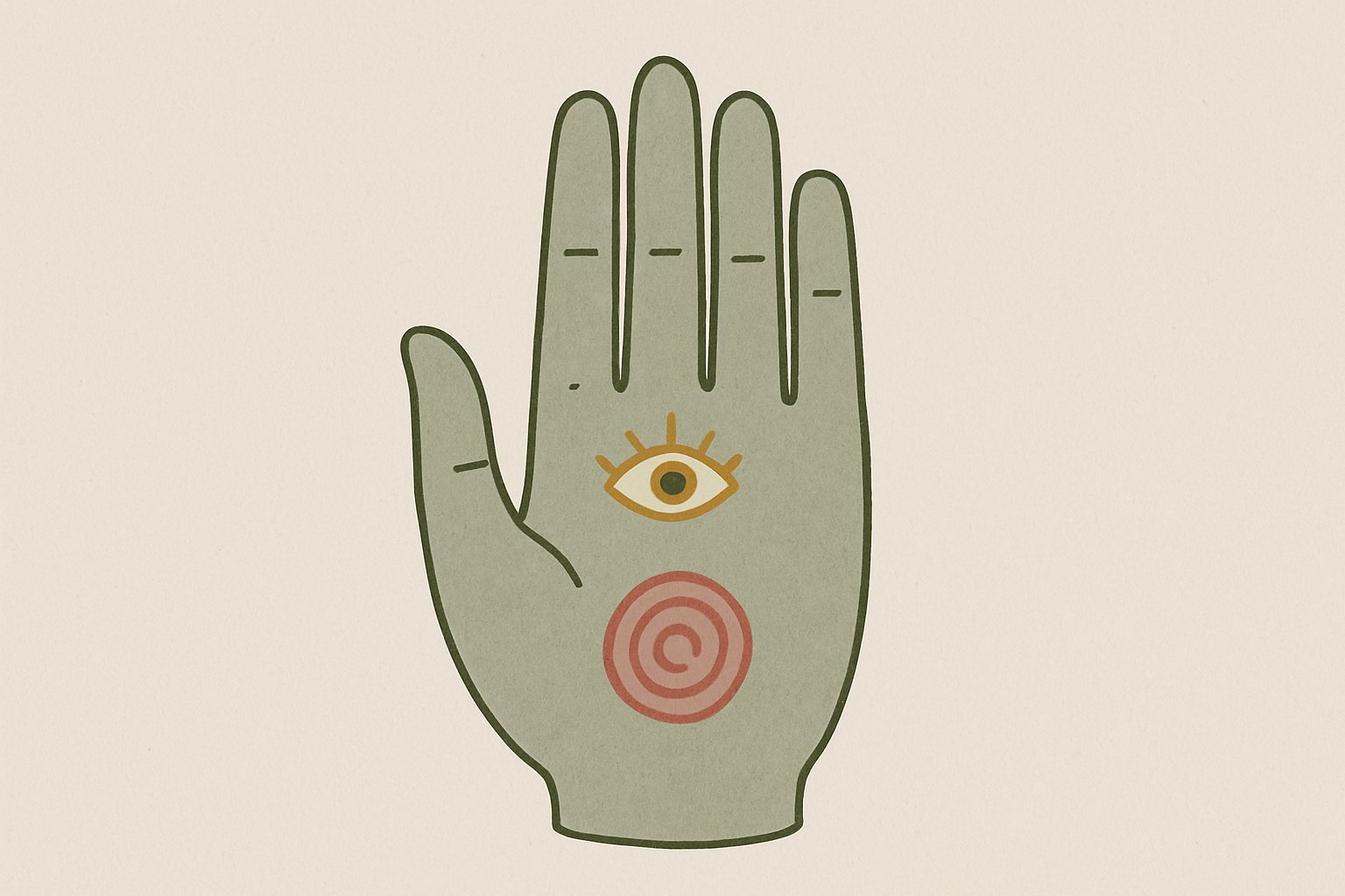 親指の仏眼相と指の俵紋の位置を示した手のイラスト