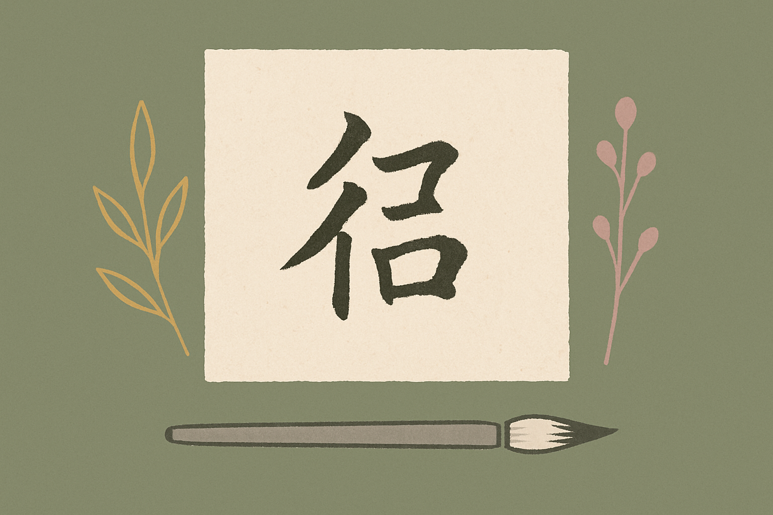 和紙に筆で名前を書いた、落ち着いた雰囲気の書のイメージ