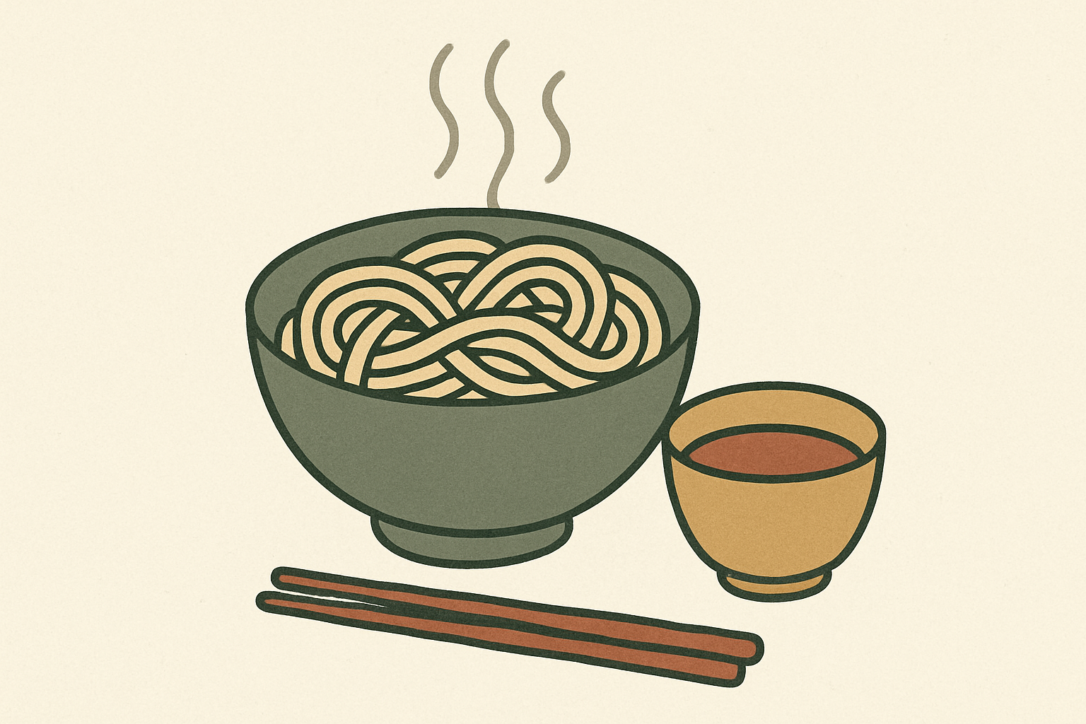 湯気の立つうどんとだしのイメージ
