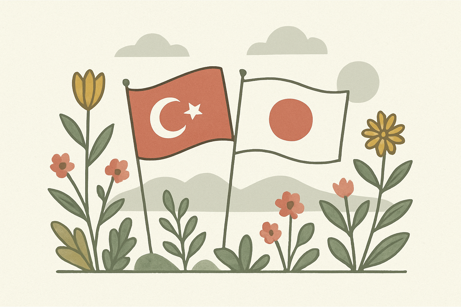 トルコと日本の友好をイメージした北欧イラスト風の一枚