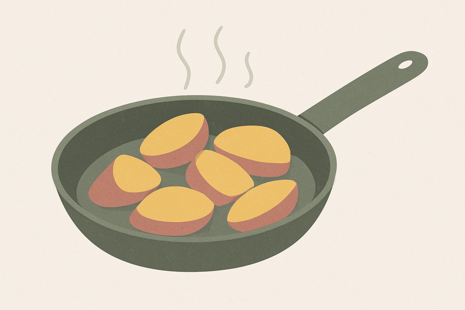 フライパンで揚げ焼きにしているさつまいもの様子