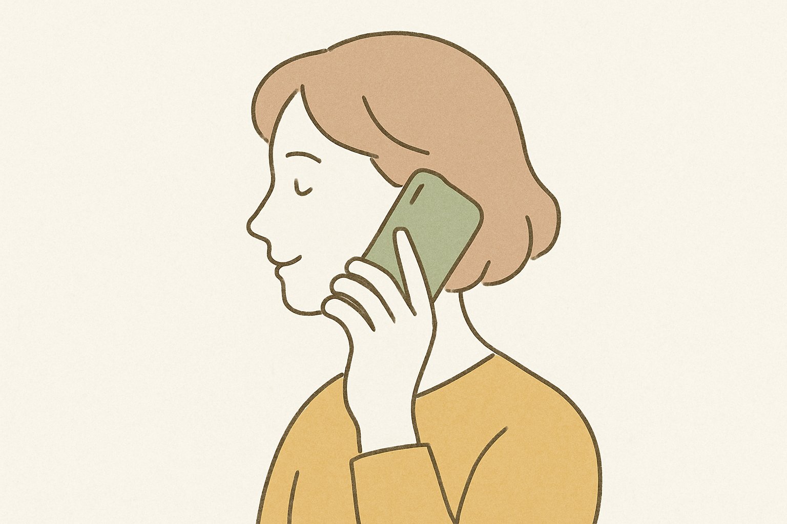 スマートフォンを耳に当てて穏やかに話している人物の横顔のイメージ