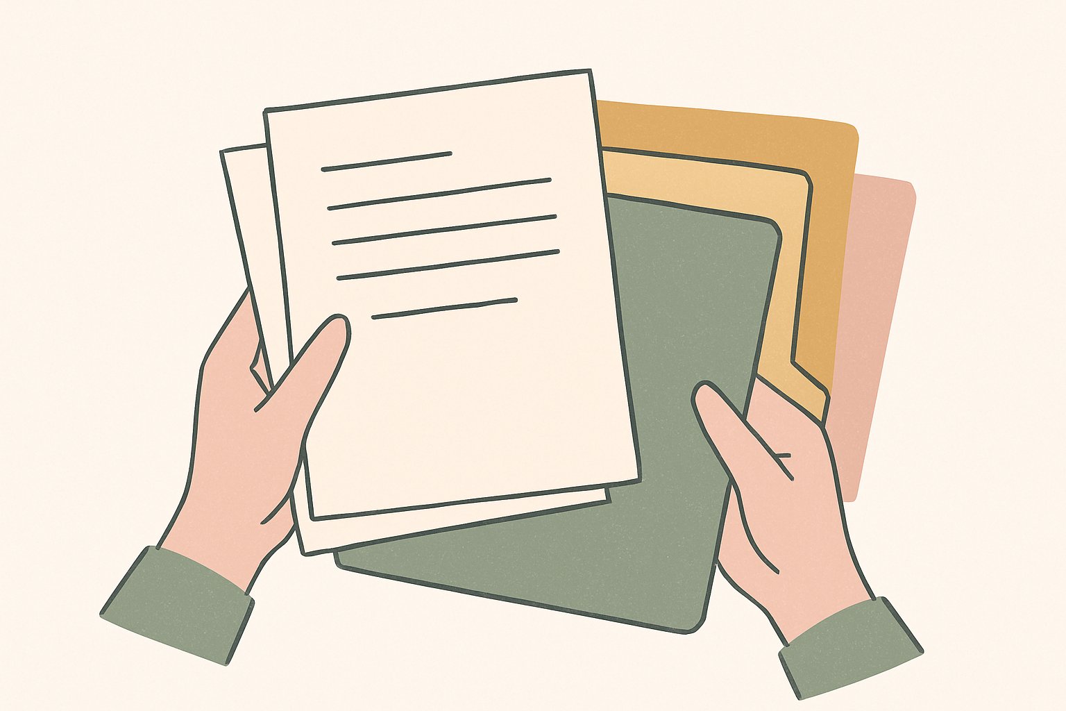 引き継ぎ書類とファイルをまとめているイメージ