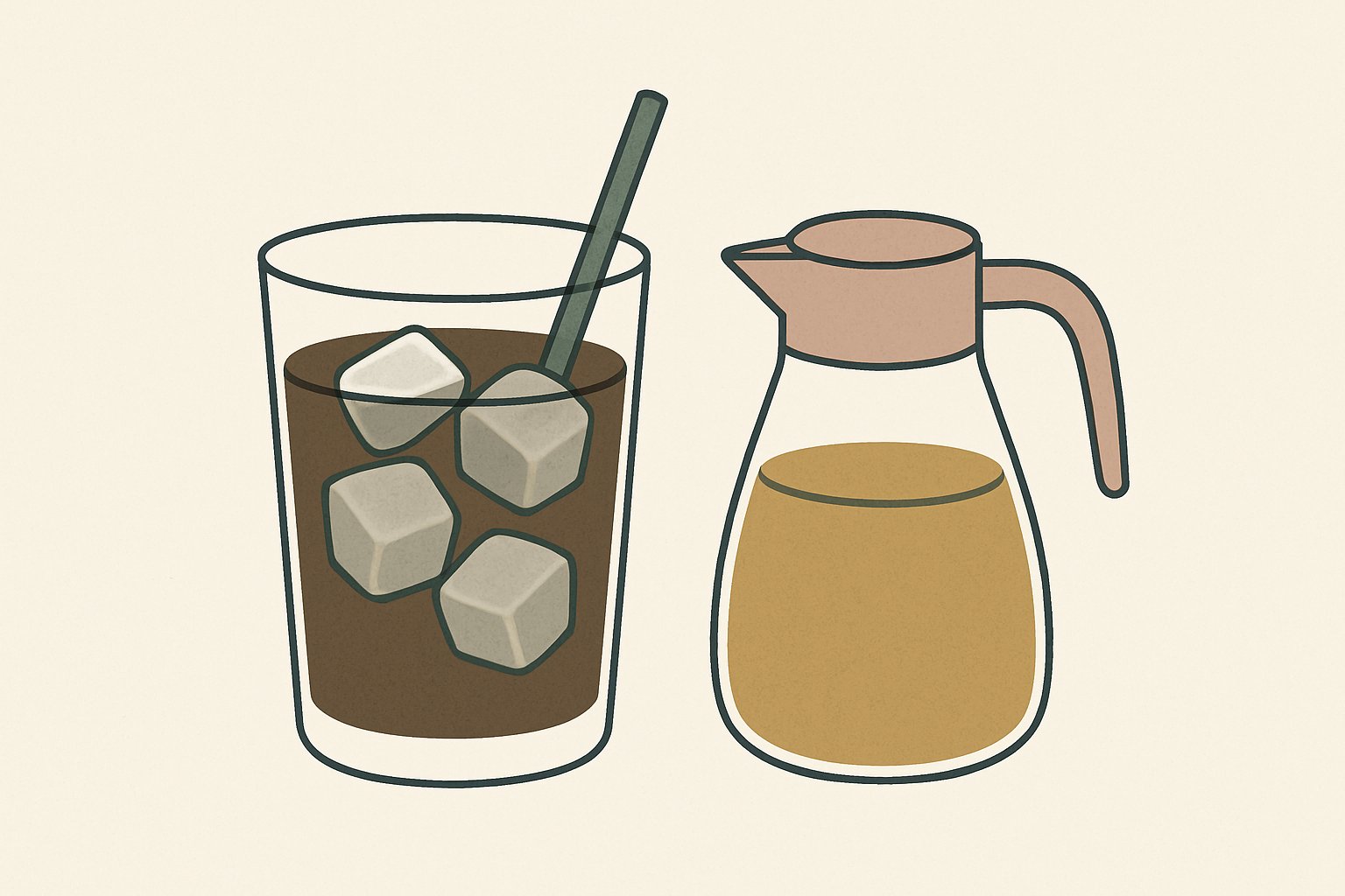 グラスに注がれたアイスコーヒーとポーション入りのシロップ