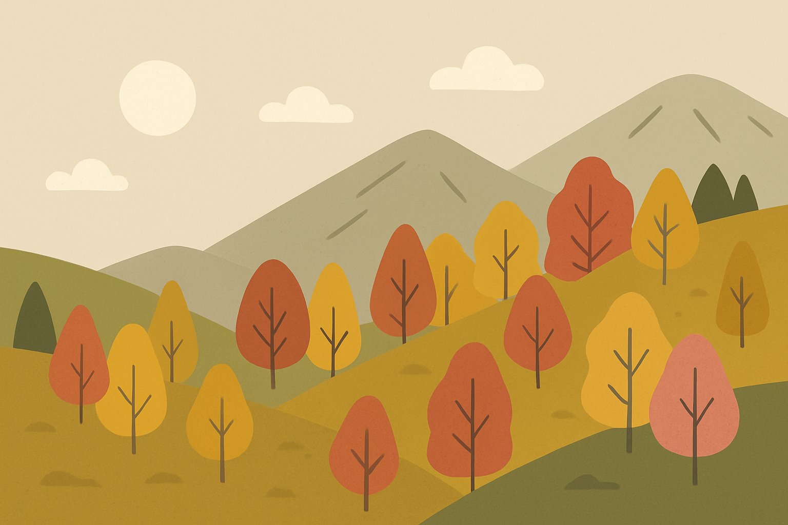 山の斜面が黄色と赤に色づいた10月の紅葉風景